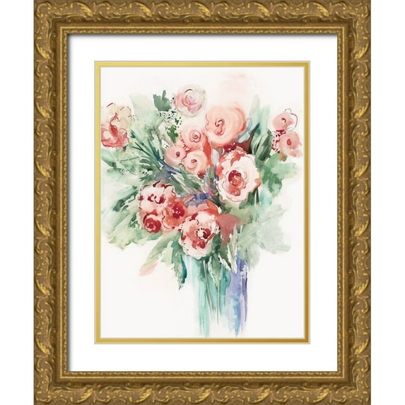 Lera 19x24 Gold Ornate Wood Framed with Double Matting Museum Art Print Titled - Roses in a Vase II
