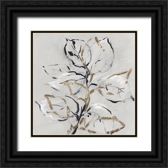 Lera 20x20 Black Ornate Wood Framed with Double Matting Museum Art Print Titled - Golden Floral II