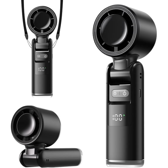 Lerat Portable Handheld Turbo Fan, 5 High-Speed Wind, Battery Operated, Up to 12H Runtime, 3 IN 1 Hand Fan with LED Display & Flashlight, Personal Cooling Fan for Travel, Outdoor, Beach Essentials