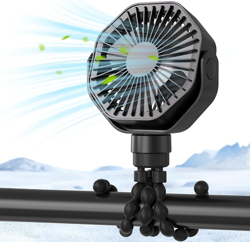 Lerat Portable Stroller Fan With Flexible Tripod, 3 Speeds Rechargeable ...
