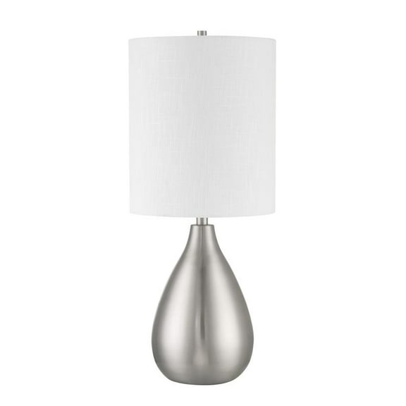 Leri 28.8 in. Brushed Nickel Finish Contemporary Standard Bulb Urn Table Lamp for home w/ Steel Base & White Linen Shade