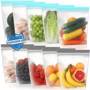 Lerine 10 Pack Dishwasher Safe 11*10in Gallon Reusable Food Storage Bags, Stand-up Leakproof Freezer Bags,Silicone Sandwich Bags ,Blue&Gray