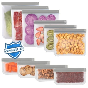 Lerine 10 Pack Reusable Silicone Food Storage Bags, Leakproof Double Zipper Freezer Bags, Gray