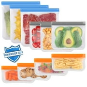 Lerine 10 Pack Dishwasher Safe Reusable Bags, Leakproof Double Zipper Food Storage Bags,Silicone Freezer Bags