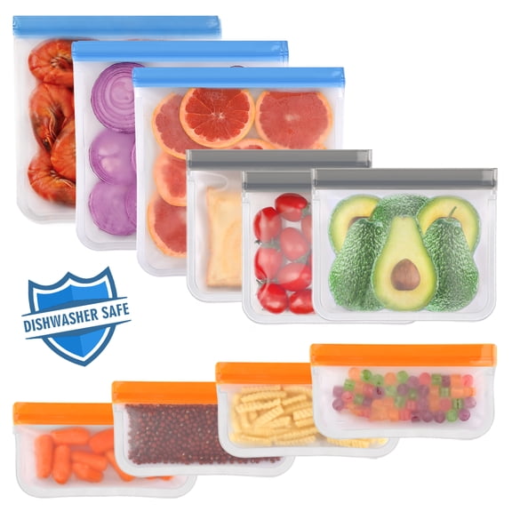 Lerine 10 Pack Dishwasher Safe Reusable Freezer Bags, Leakproof Double Zipper Sandwich Bags,Silicone Food Storage Bags