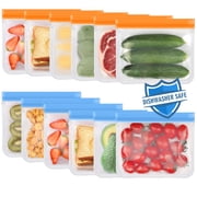 Lerine 8.7*7in 12 Pack Dishwasher Safe Reusable Sandwich Bags, Leakproof Double Zipper, Silicone Food Storage Bag Freezer Bags,Orange&Blue
