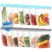 Lerine 14 Pack 10*11in Stand-up Dishwasher Safe Reusable Freezer Bags, Leakproof Double Zipper Sandwich Bag,Blue&Gray