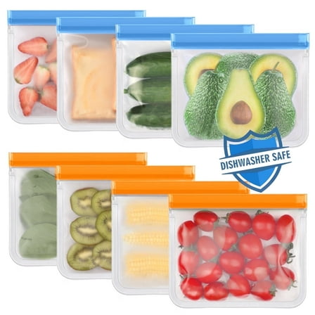 Lerine 8 Count Reusable Silicone Freezer Bags, Leakproof Double Zipper Sandwich Bag, 1 Pack