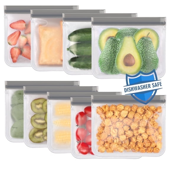 Lerine 9 Pack Dishwasher Safe Reusable Sandwich Bags, Leakproof Double Zipper, Freezer Bags