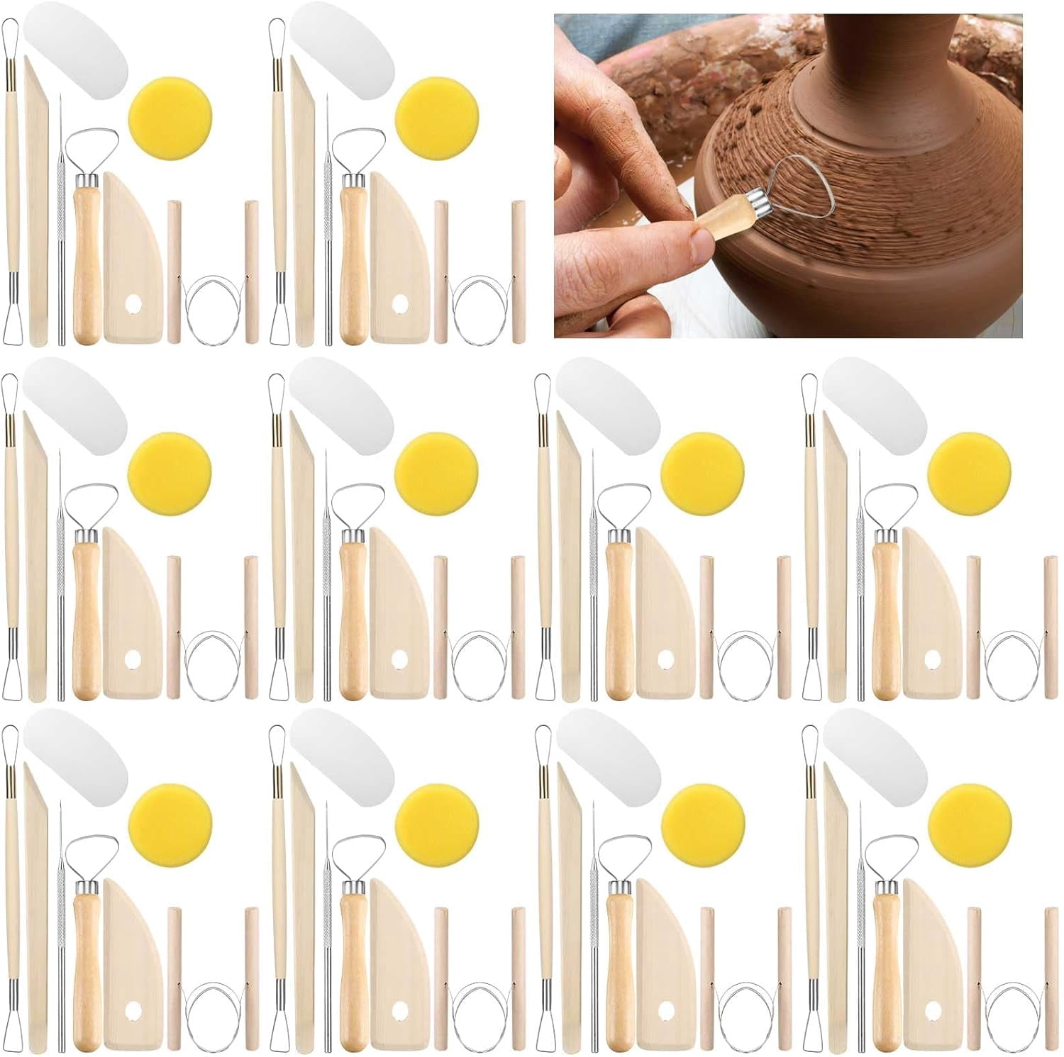 Leriton 40 Pcs Pottery Clay Tools Kit Sculpting Tool Includes Cutting Modeling Trimming with Wooden Handles Carving for Beginners Shaping