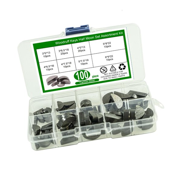 Lerpwige 100Pcs Carbon Steel Shaft Drive Fasteners Mechanical Industry Woodruff Key