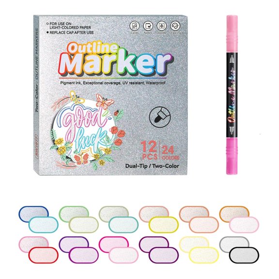 Lerpwige 12Pcs Double Line Pens for Arts Sparkly Edges