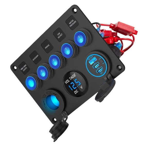 Lerpwige 12V 24V Marine Grade Control Panel With Blue LED Battery Display And Adjustable Markers