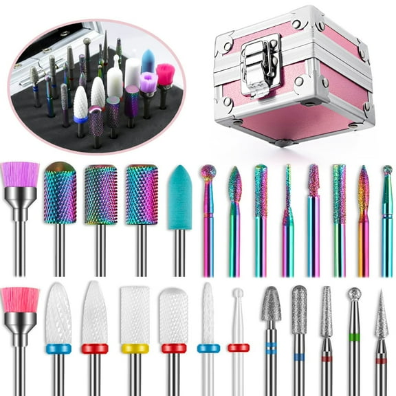 Lerpwige 25Pack Nail Drill Bits Set 3/32" Ceramic Tungsten Carbide Drill Kits Safety Professional Nail File Bit