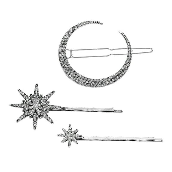 Lerpwige 3PCS Star Moon Rhinestones Metal Hair Clip for Bride Weddings Women Hairpin