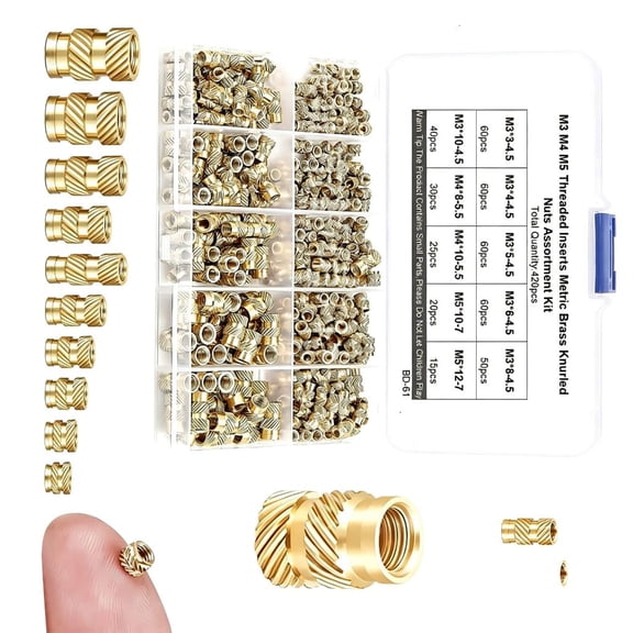 Lerpwige 420pack Brasses Threaded Inserts With M3M4M5 Size Heat Embedment Inserting Nut For Strong Fastening