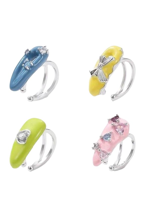 4Pcs Without Piercing Earrings Trendy Floral Geometric Shape Alloy Construction Easy To Wear Jewelry Set