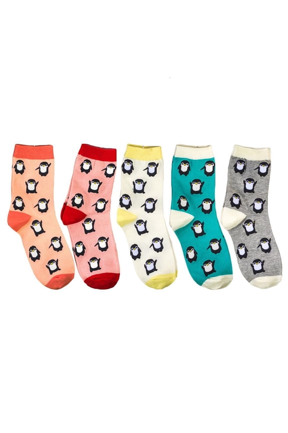 5 Pairs Cute Cartoon Penguin Printed Womens Crew Socks Autumn Winter Funny Harajuku Casual Cotton Hosiery Gifts