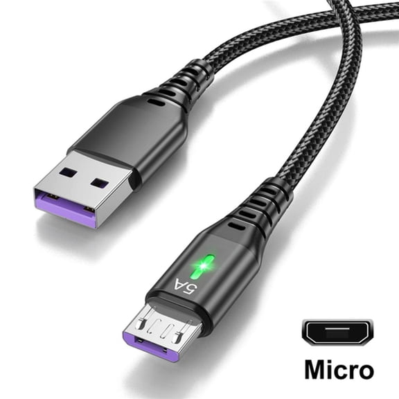 Lerpwige 5A USB Micro Cable For Mobile Phones Charging Wire Data Cable Green LED Light