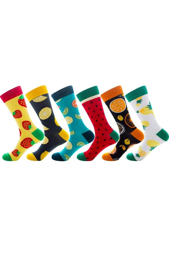 6 Pairs Unisex Funny Novelty Cotton Socks Colored Fruit Lemon Skateboard Hosiery