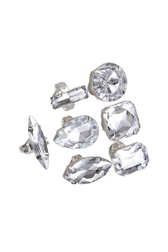 7Pieces Fashionable Oversized Prong Set Rhinestones Rings Jewelry Collection