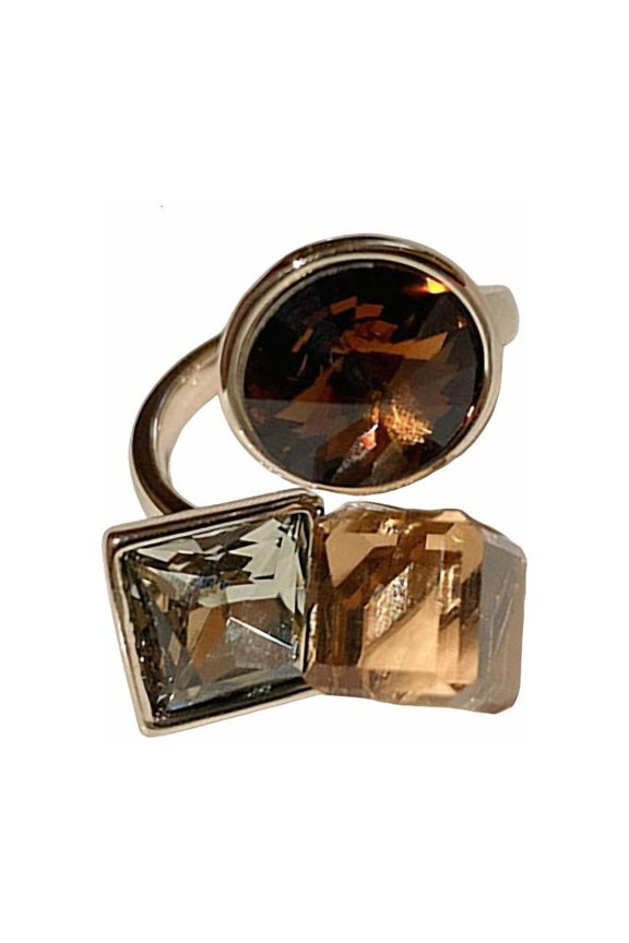 Adjustable Open Geometric Oval Ring with Multicolor Cubic Zirconia Women Jewelry