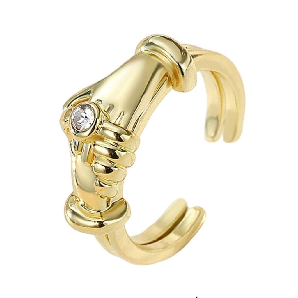 Lerpwige Adjustable Two Tone Handshake Symbol Ring Hypoallergenically ...