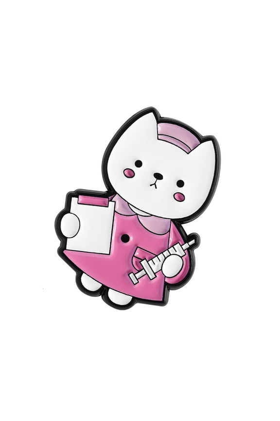 Cartoon Laboratory Nurse Puss Enamel Brooch Lapel Pin Jewelry for Women Men