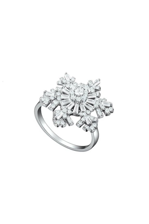 Elegant Snowflake Ring Handmade Zircon Layers Copper Craft Finger Accessories