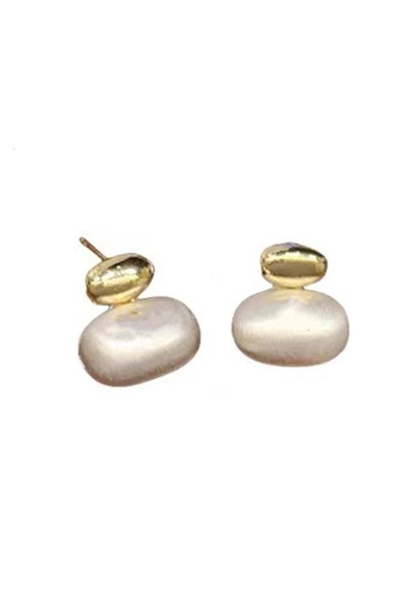 Fashionable Brushed Alloy Ear Studs Two Tone Portable AJewelry
