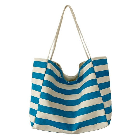 Lerpwige Fashionable Striped Tote Bag for Women Large Capacity Canvas Shoulder Bag Work Travel Shopping Handbag