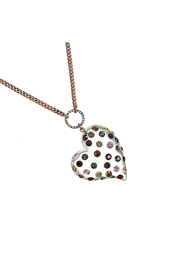 Heart Necklace Vintage Inspire Long Chain Adorned With Multicolor Gemstones Alloy Jewelry Gift for Women