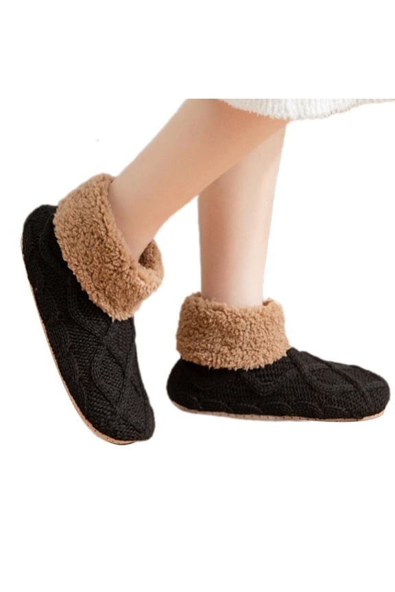 Knitted Ankle Slipper Socks Thick Fleece Lined Nonslip Grip Socks for Safety
