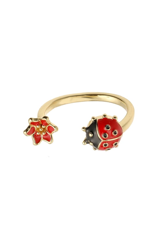 Ladybugs Adjustable Open Ring Vibrant Enamel Detailing Copper Fashion Accessory