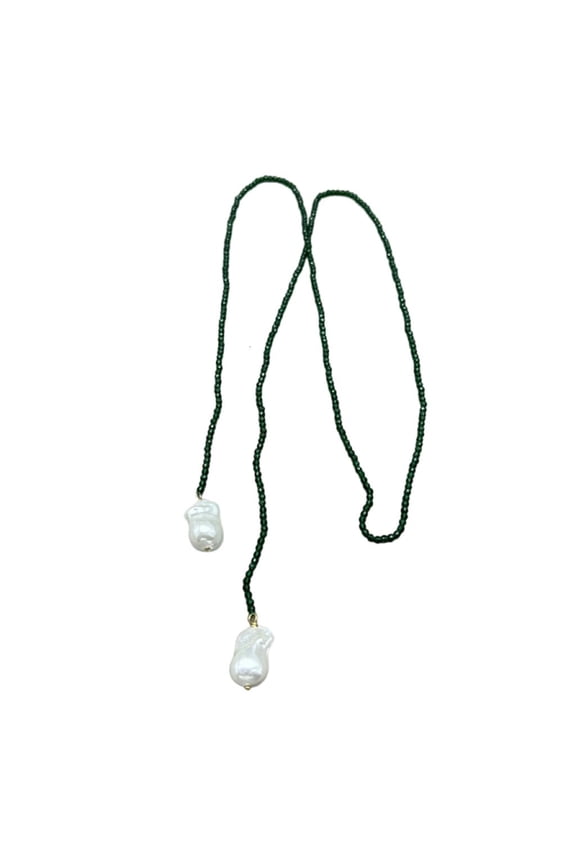 Long Green Spinel Beads With White Pearls Statement Necklace for Evening Event