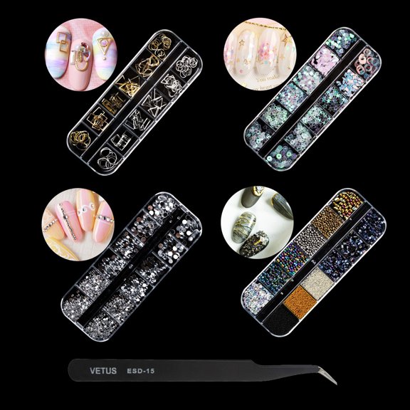 Lerpwige Nail Art Studs Rivets Nail Crystal Gem Colorful Nail Art Rhinestones Seashell Slices Nail Kit Nail Art Supplies