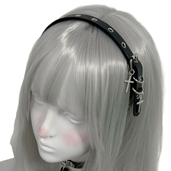 Lerpwige PU Hairband For Grommet Punk Rock Goth Headwear Daily Wear Adjustable Fit