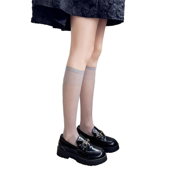 Lerpwige Solid Color Over the Calf Socks Women Summer Ultra Thin See Through Stockings
