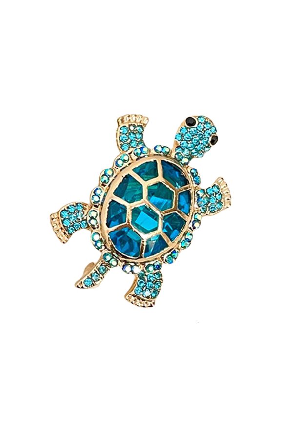 Sparkling Crystal Rhinestones Turtles Shaped Pin Secure Closure Alloy Crystal Accent Decoration For Casual Outfits