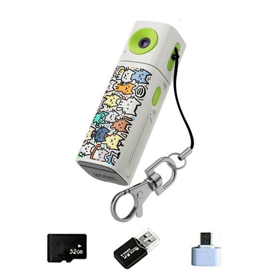 Lerpwige Tiny Keyring Camera With 2K Rotatable Lens Complete Set Including Memory Card And Accessories