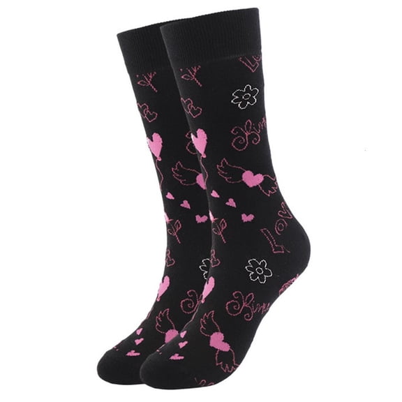 Lerpwige Valentines Day Heart Lips Pattern Contrast Cotton Middle Calf Socks for Unisex