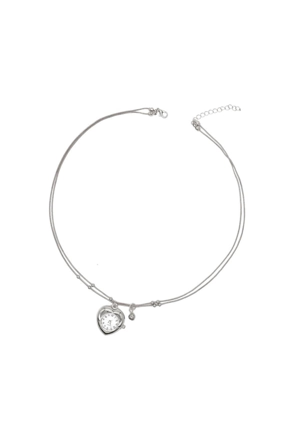 Vintage Heart Clock Pendant Layering Necklace Zinc Alloy Jewelry For Women