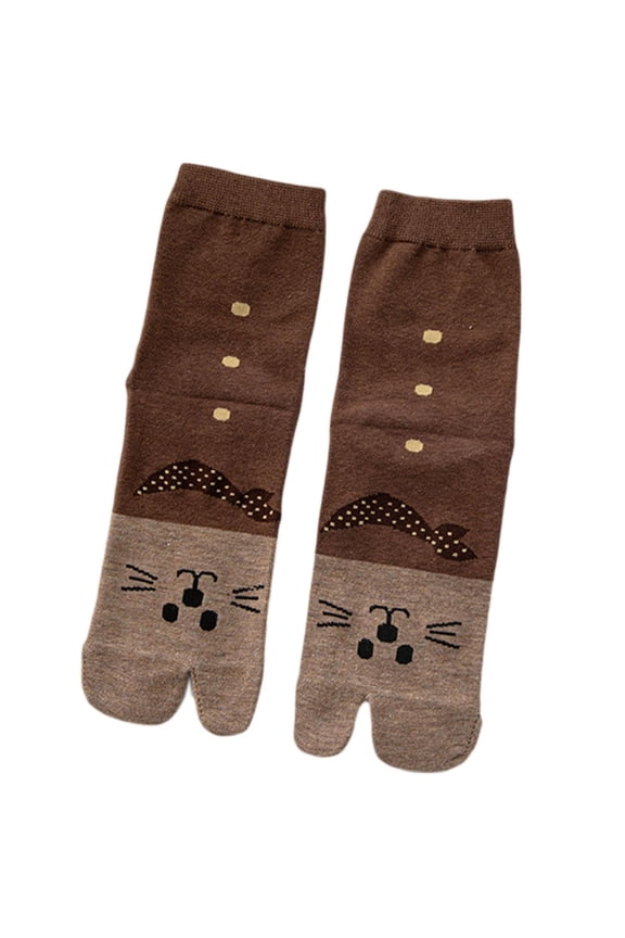 Women Cotton Split 2 Toe Kimono Tabi Crew Socks Cute for Cat Print Flip Flop Hos