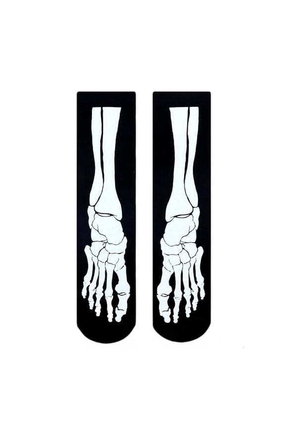 Women Skeleton Bone Print Middle Calf Socks Costume Hosiery