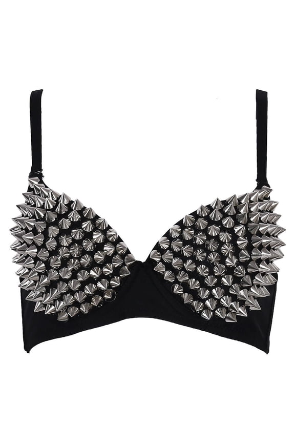 Women's All-over Spike Stud Dance Bra Metallic Punk Style Nightclub Wear