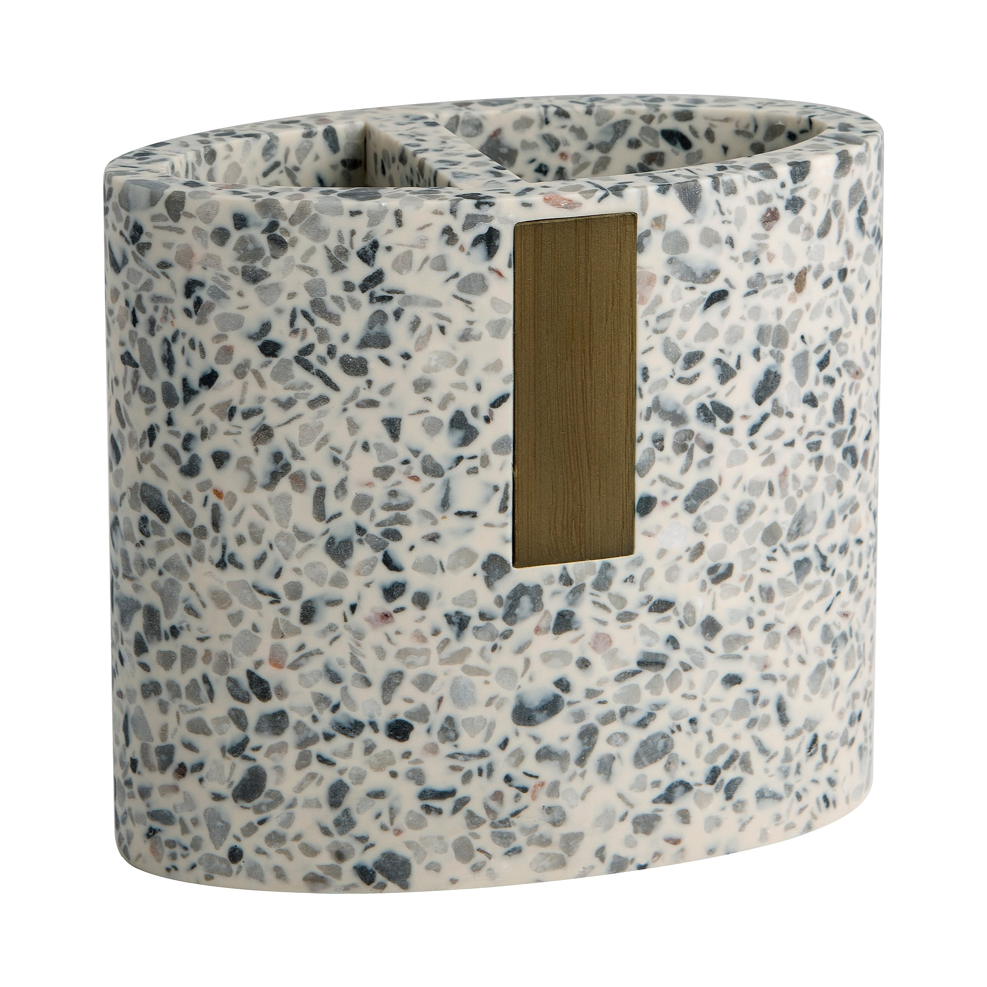 Gray and Natural Terrazzo Resin Toothbrush Holder with Bamboo Accent