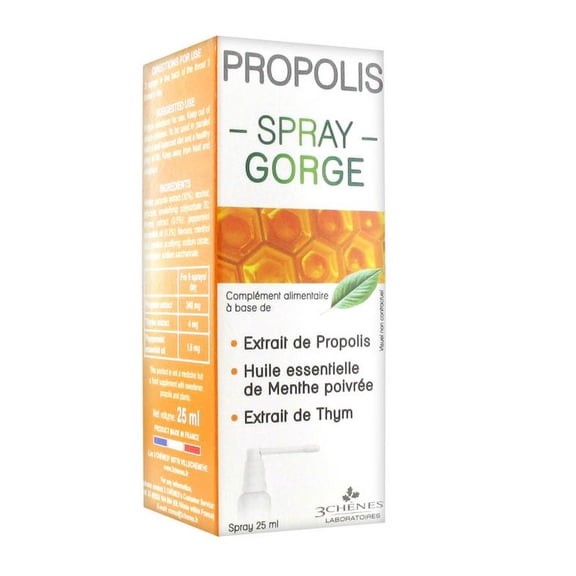 Les 3 Chenes Propolis Throat Spray eases and soothes 25ml