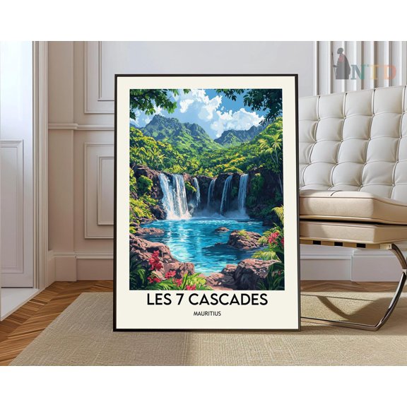 Les 7 Cascades Mauritius Nature Landscape Wall Hanging Home Decor Unframed Paper Print
