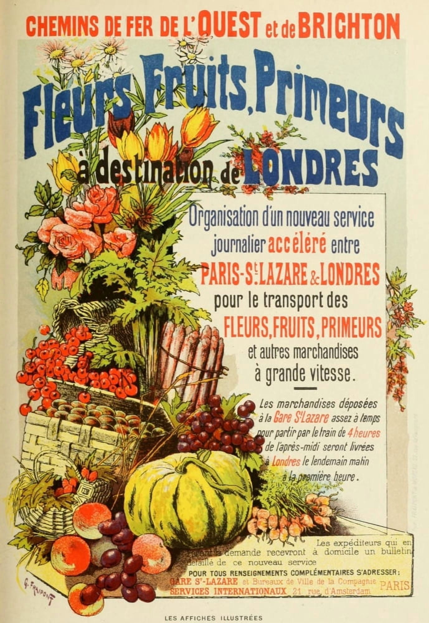 Les Affiches Illustres (1886-1895) 1896 Fleurs Fruits Primeurs Canvas Art - Gustave Fraipont (18 x 24)
