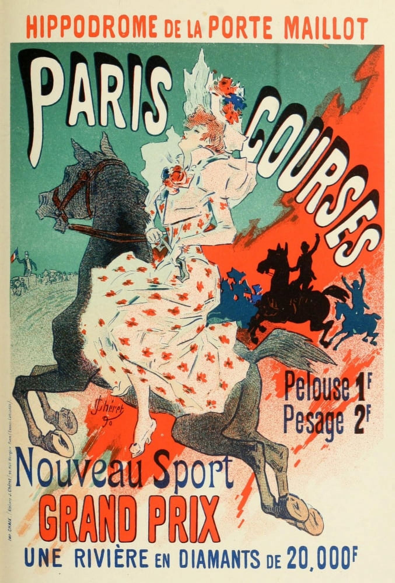 Les Affiches Illustres (1886-1895) 1896 Paris Courses Canvas Art - Jules Chret (24 x 36)